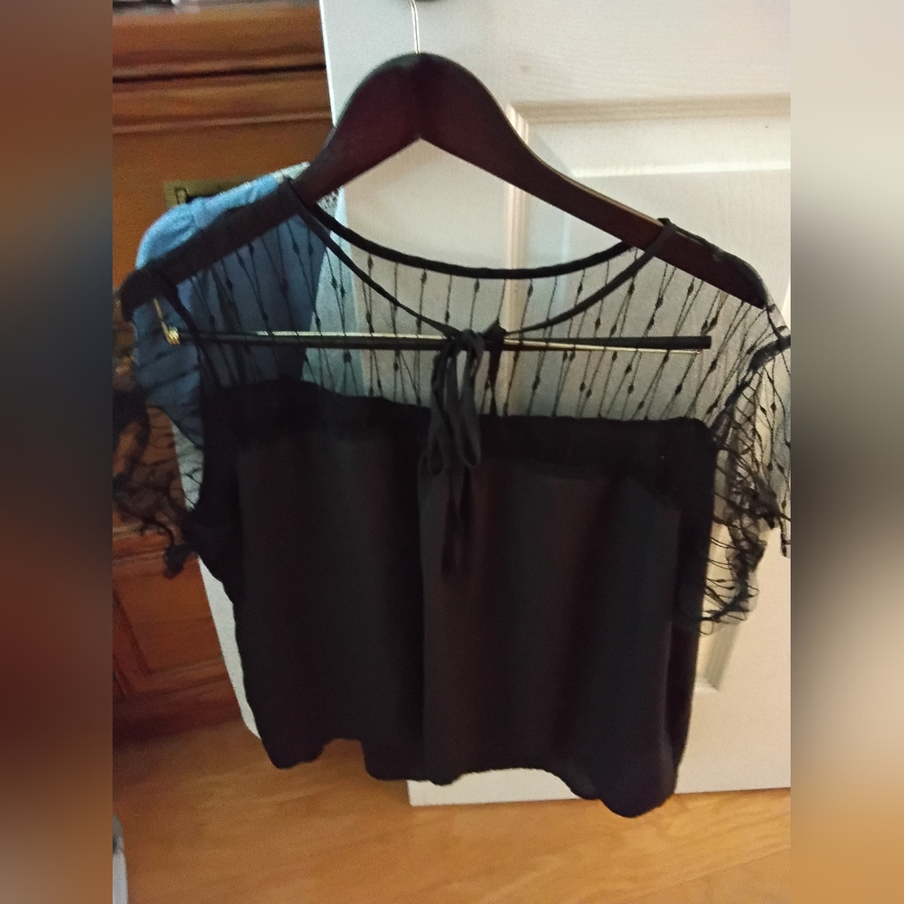 SHEIN Black Sheer Tie Front Sleeveless Blouse